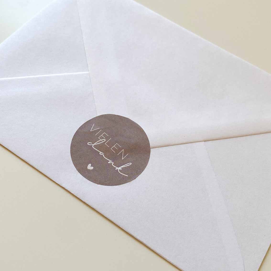Aufkleber "Vielen Dank" taupe 4 cm rund packsome