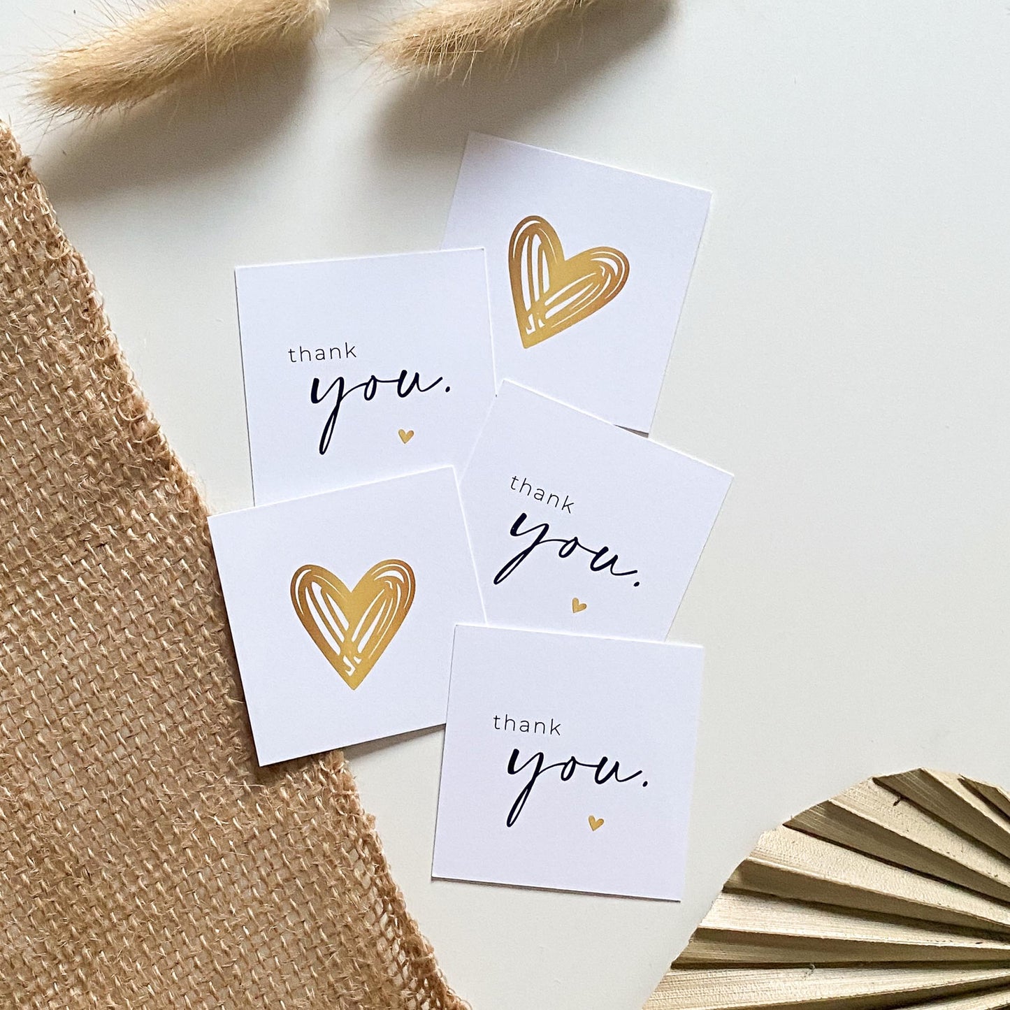 Dankeskarte "thank you" weiß/gold 5,5 cm packsome