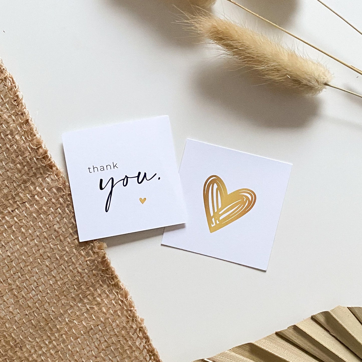 Dankeskarte "thank you" weiß/gold 5,5 cm packsome