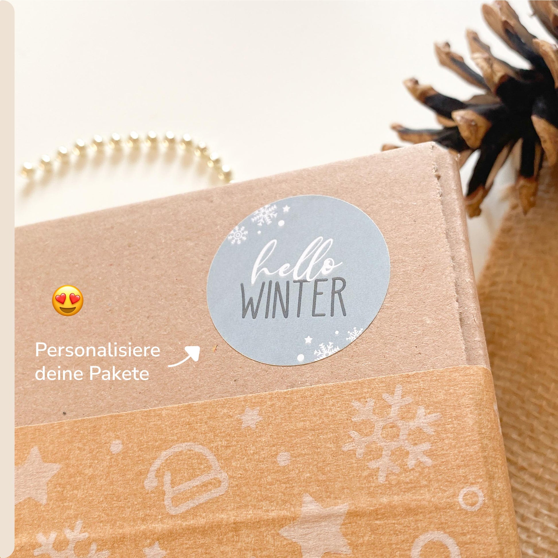 Aufkleber "Hello Winter" hellblau 4 cm rund packsome 