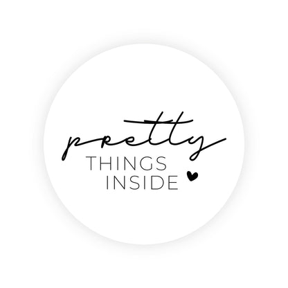 Aufkleber "Pretty Things Inside" weiß 4 cm rund packsome 